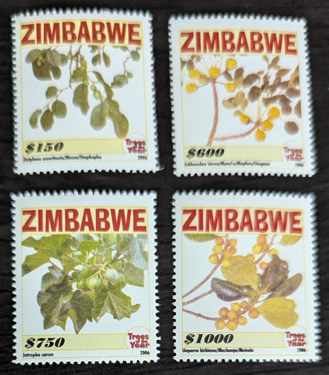 Lot 223 Zimbabwe SC#1030-1033 2006 Trees Issue, 4 VFNH Singles, Click on Listing to See ALL Pictures, 2017 Scott Cat. $15