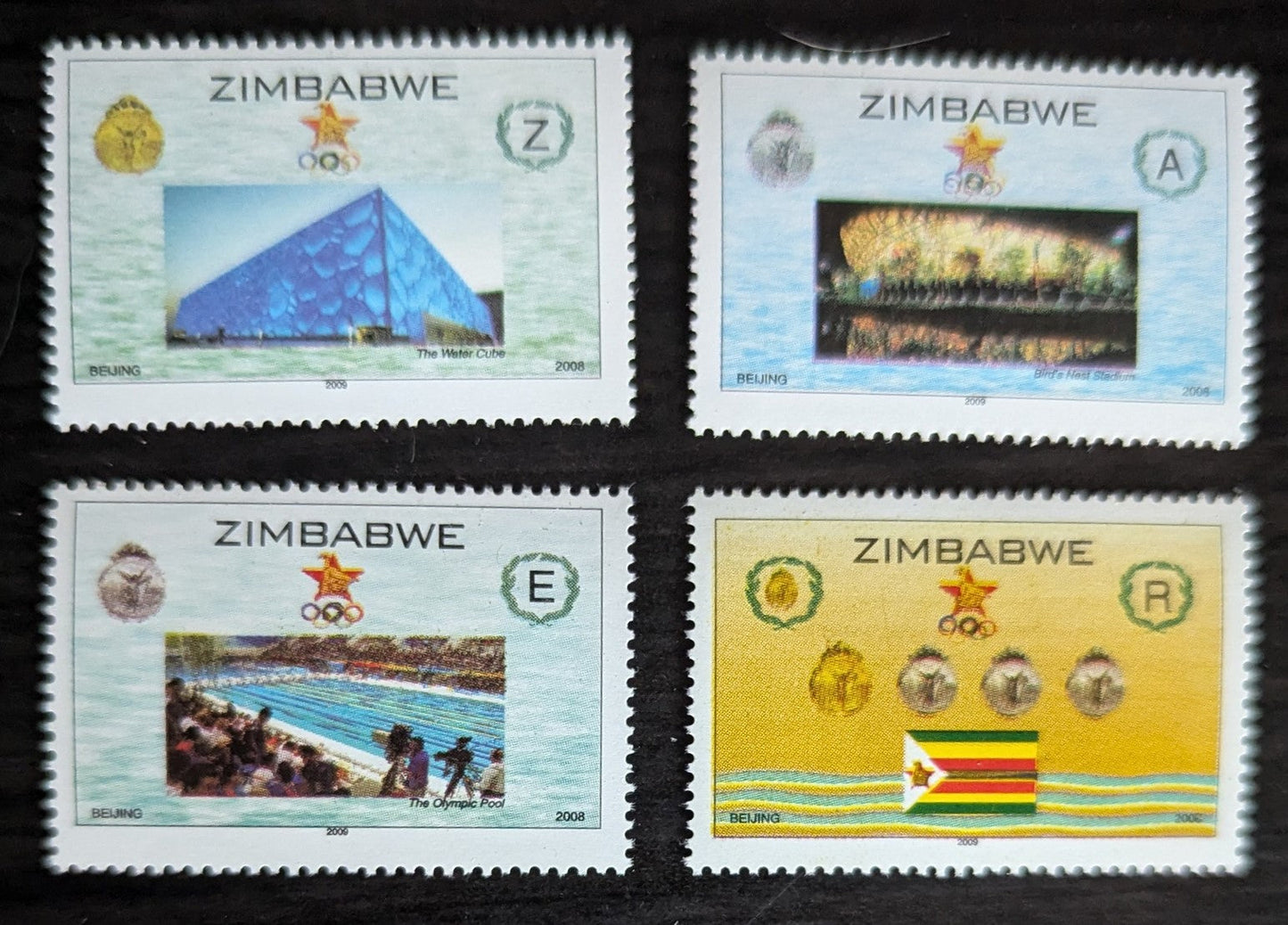 Lot 232 Zimbabwe SC#1083-1086 2009 Summer Olympics, Beijing Issue, 4 VFNH Singles, Click on Listing to See ALL Pictures, 2017 Scott Cat. $10