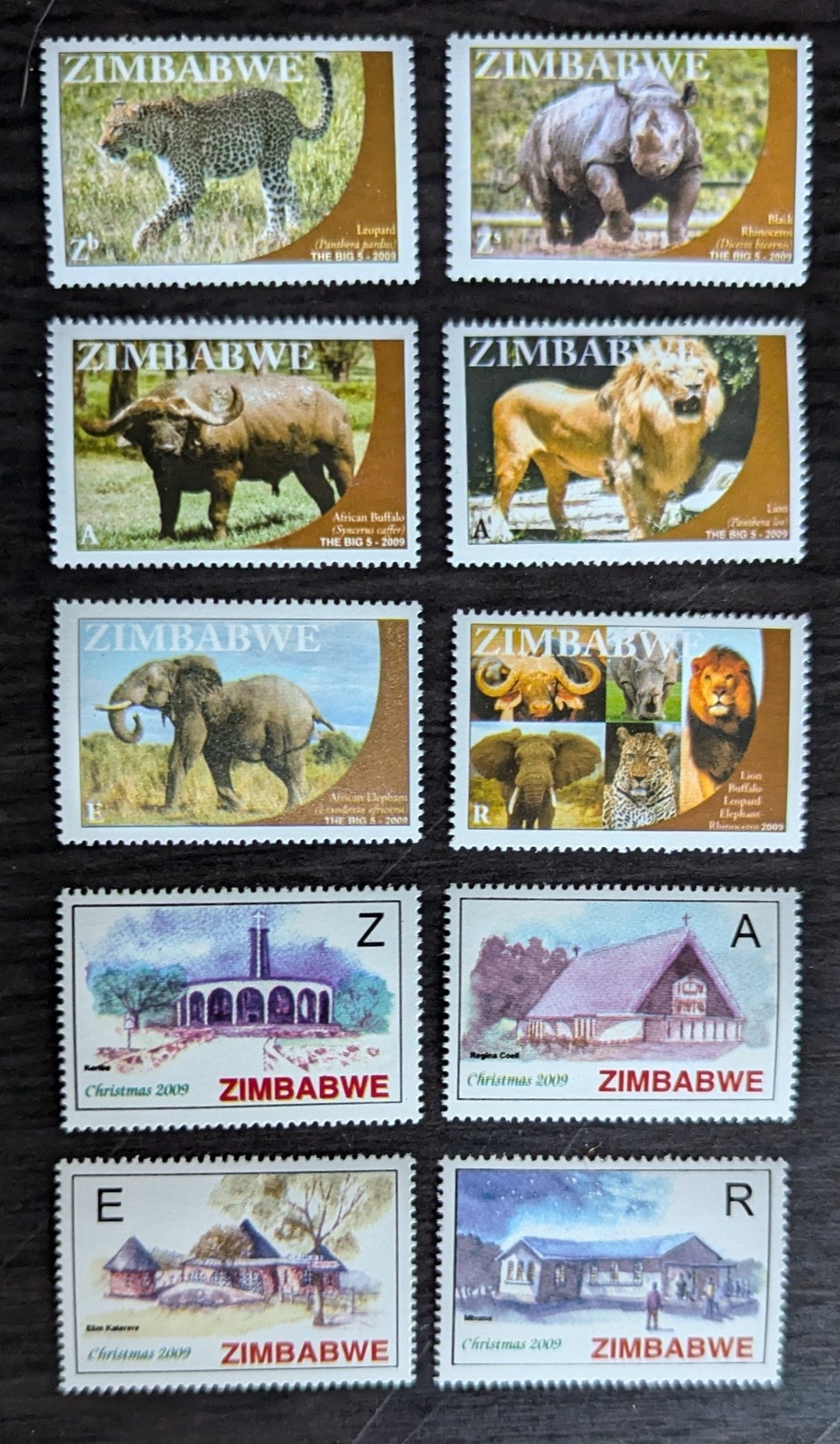 Lot 233 Zimbabwe SC#1093/1107 2009 Wildlife - Christmas Issues, 10 VFNH Singles, Click on Listing to See ALL Pictures, 2017 Scott Cat. $11.5