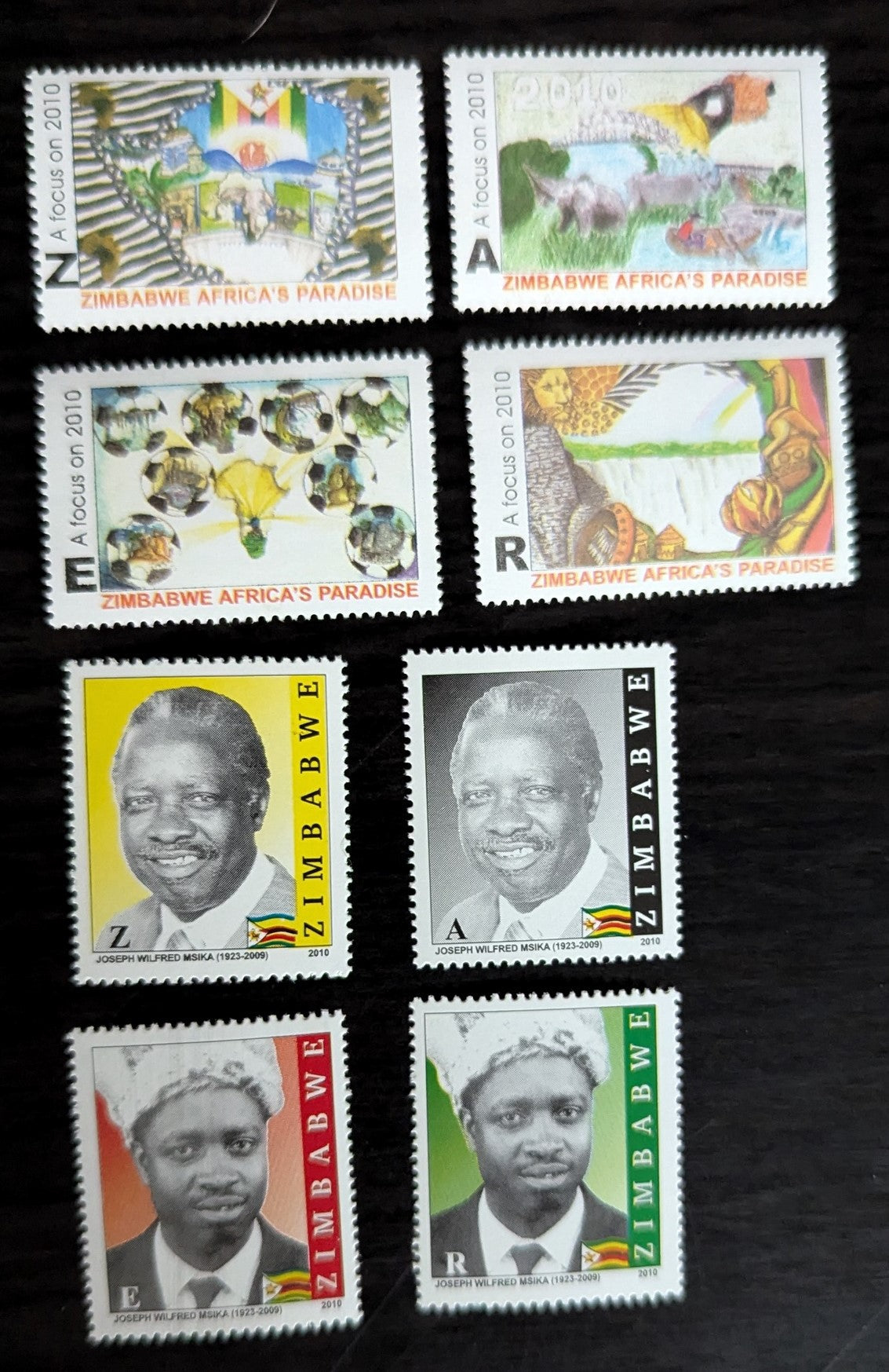 Lot 234 Zimbabwe SC#1108/1125 2010 Zimbabwe, Africa's Paradise - Vice-President Joseph Wilfred Msika Issues, 8 VFNH Singles, Click on Listing to See ALL Pictures, 2017 Scott Cat. $10