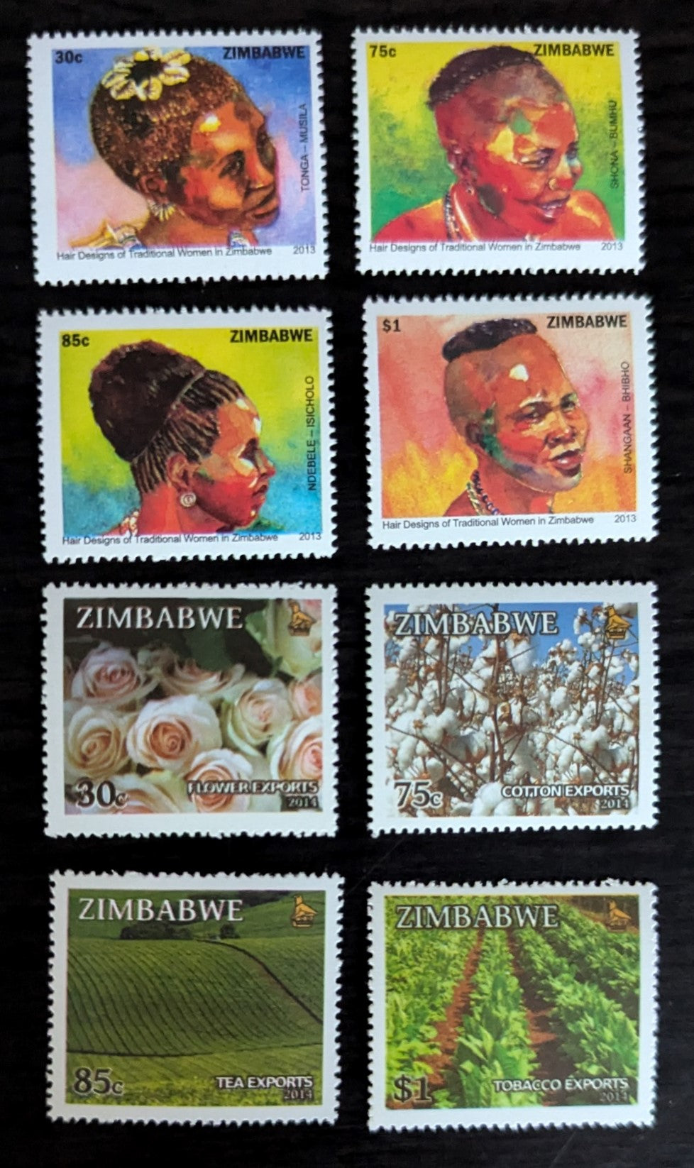 Lot 241 Zimbabwe SC#1167-1174 2013-2014 Women's Hairstyles - Export Crops Issues, 8 VFNH Singles, Click on Listing to See ALL Pictures, 2017 Scott Cat. $12