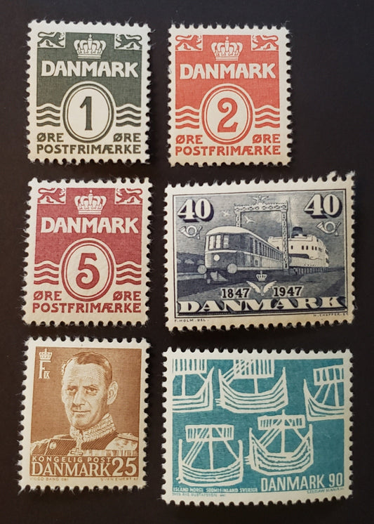 Lot 26 Denmark SC#220/455 1933-1969 Wavy Lines And Numerals Of Value / Nordic Cooperation Issues, 6 VFNH Singles, Click on Listing to See ALL Pictures, 2017 Scott Cat. $9.3