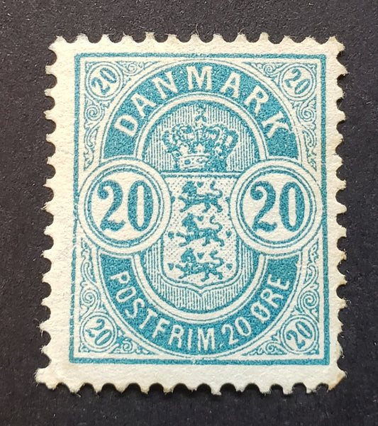 Lot 31 Denmark SC#48 20o Blue 1895-1901 Large Corner Numerals Issue, A Fine OG Single, Click on Listing to See ALL Pictures, 2017 Scott Cat. $30