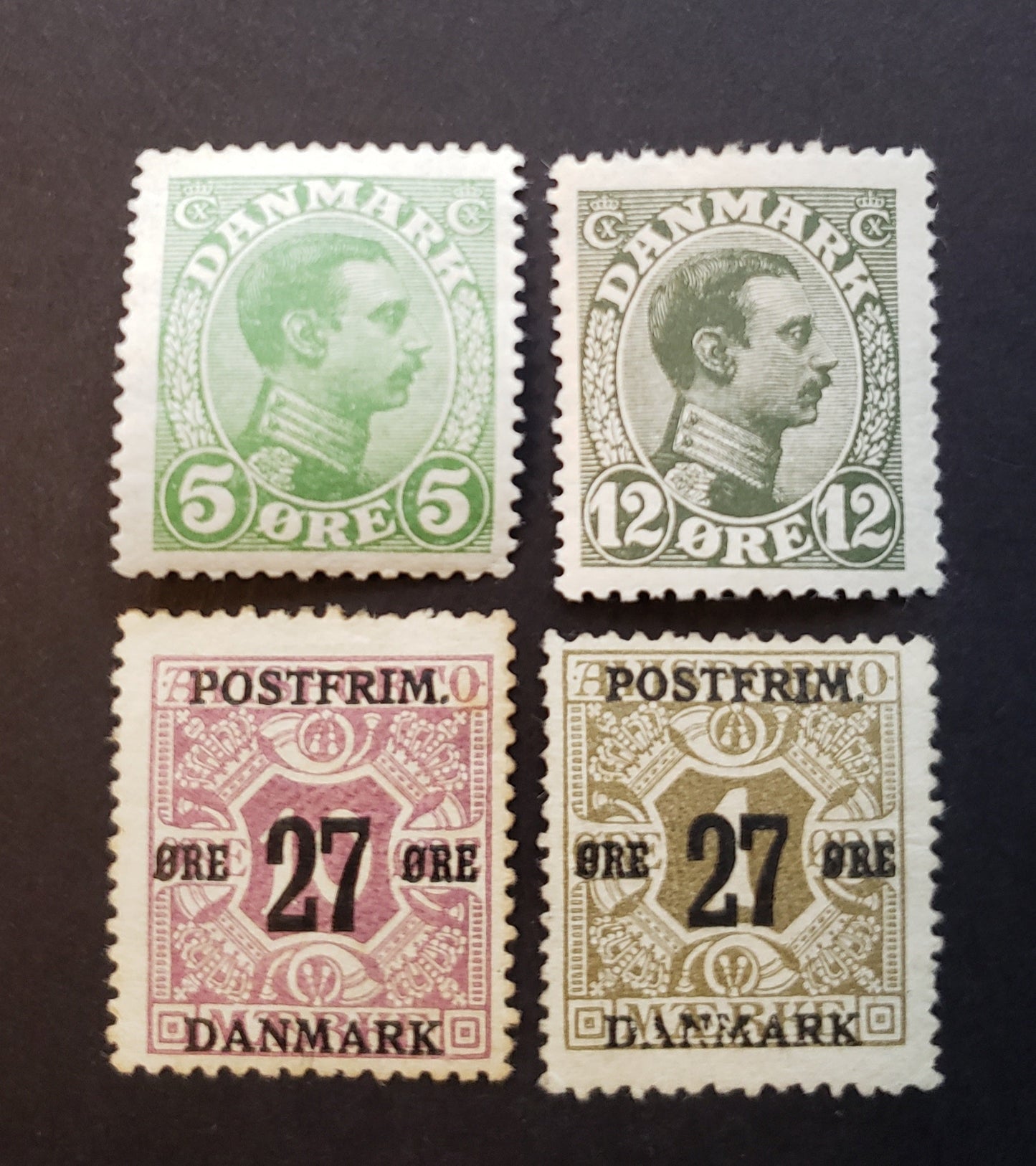 Lot 32 Denmark SC#97/149 1913-1915 King Christian X / Newspaper Stamps Overprints Issues, 4 F/VF OG Singles, Click on Listing to See ALL Pictures, 2017 Scott Cat. $17.15