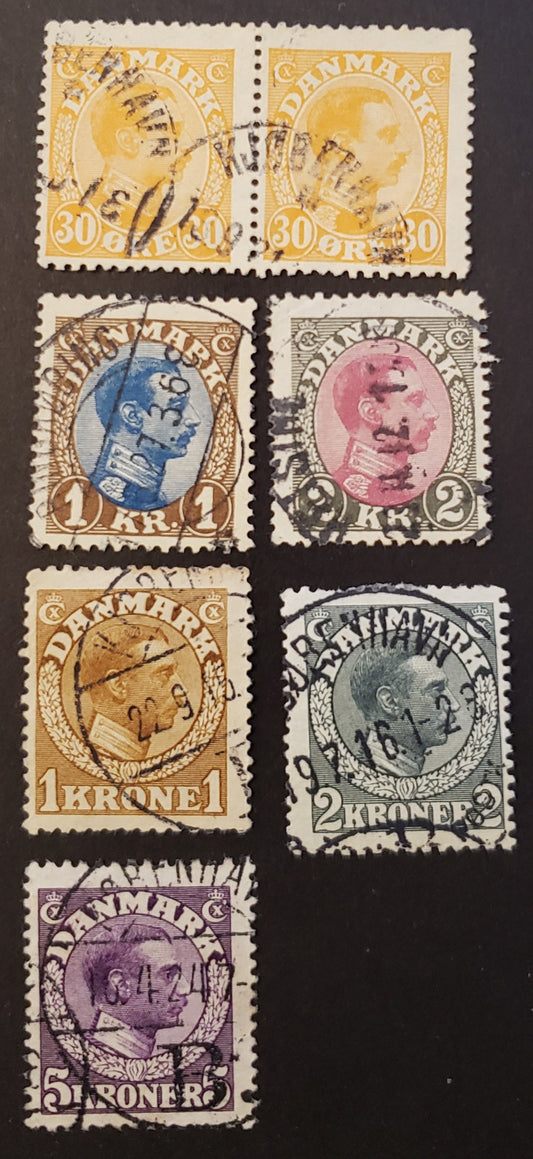 Lot 77 Denmark SC#112/134 1913-1920 King Christian X Issue, 5 Fine Used Singles And 1 Pair, Click on Listing to See ALL Pictures, 2017 Scott Cat. $40.25