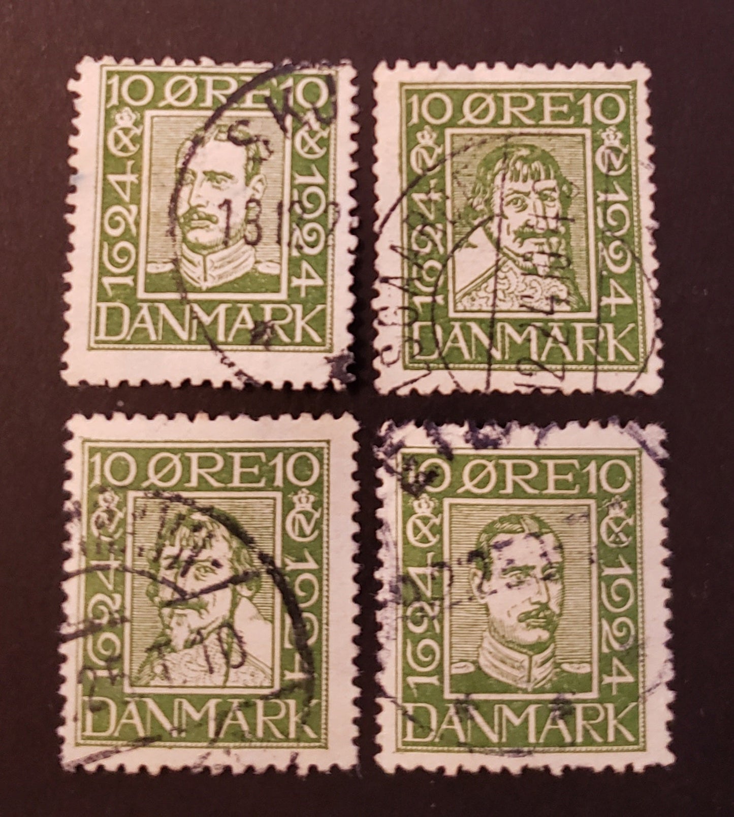 Denmark SC#164/167 1924 300th Anniv. Of The Danish Postal Service Issue, 4 Fine Used Singles, Click on Listing to See ALL Pictures, 2017 Scott Cat. $28