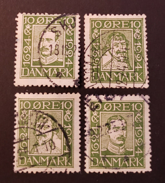 Lot 79 Denmark SC#164/167 1924 300th Anniv. Of The Danish Postal Service Issue, 4 Fine Used Singles, Click on Listing to See ALL Pictures, 2017 Scott Cat. $28