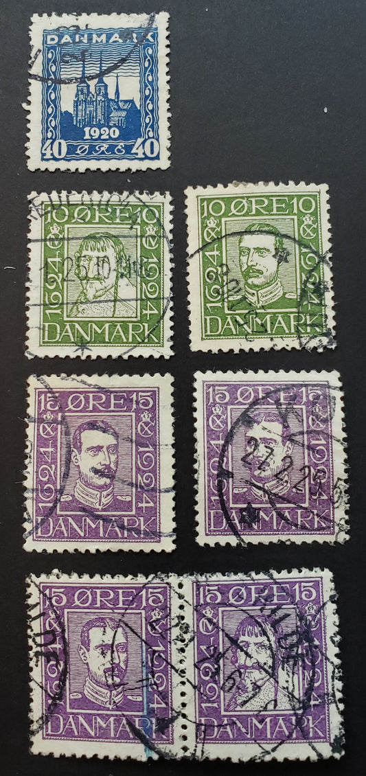 Lot 80 Denmark SC#160/171 1921-1924 Reunion Of Northern Schleswig / 300th Anniv. Of The Danish Postal Service Issues, 5 F-VF Used Singles, & 1 Pair, Click on Listing to See ALL Pictures, 2017 Scott Cat. $53.5