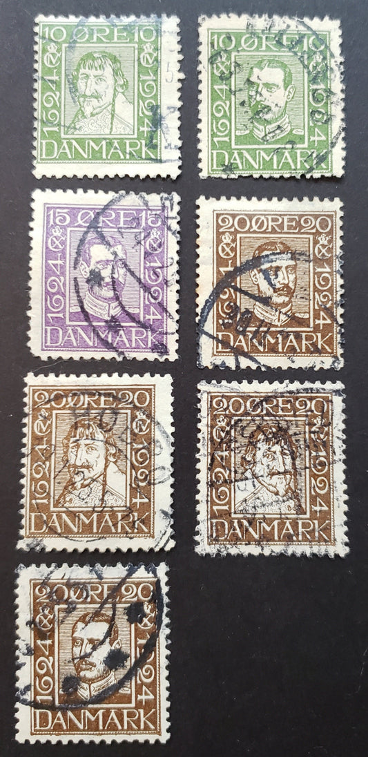 Lot 82 Denmark SC#165/175 1924 300th Anniv. Of The Danish Postal Service Issue, 7 VG-F Used Singles, Click on Listing to See ALL Pictures, 2017 Scott Cat. $49