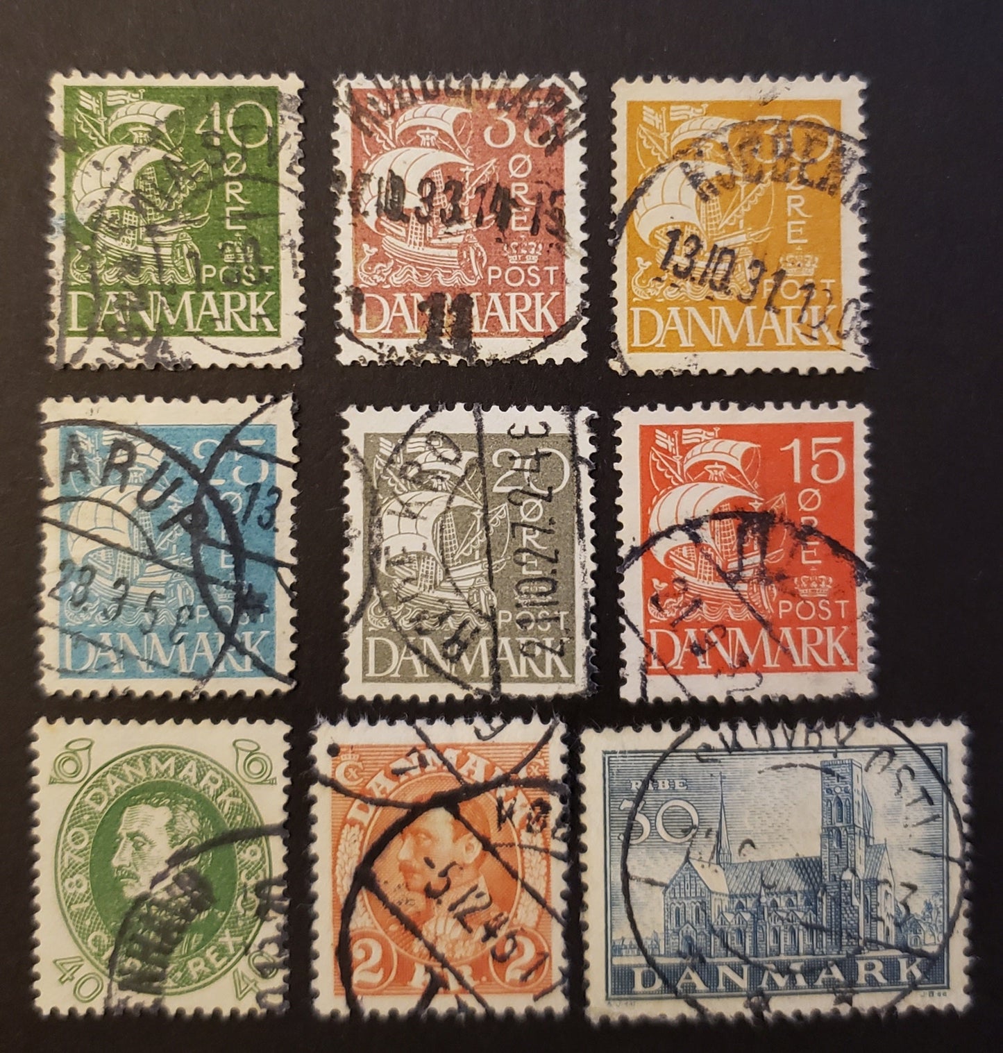 Denmark SC#192/256 1997-1936 Caravel / Church Reformation In Denmark Issues, 9 Fine to VF Used Singles, Click on Listing to See ALL Pictures, 2017 Scott Cat. $9.15