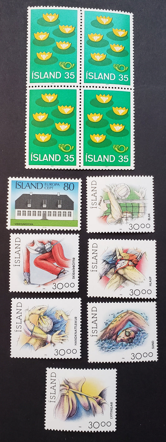 Lot 97 Iceland SC#496/711B 1977-1994 Protection Of The Environment / Sports Issues, 7 VFNH Singles And A Block Of 4, Click on Listing to See ALL Pictures, 2017 Scott Cat. $11.1