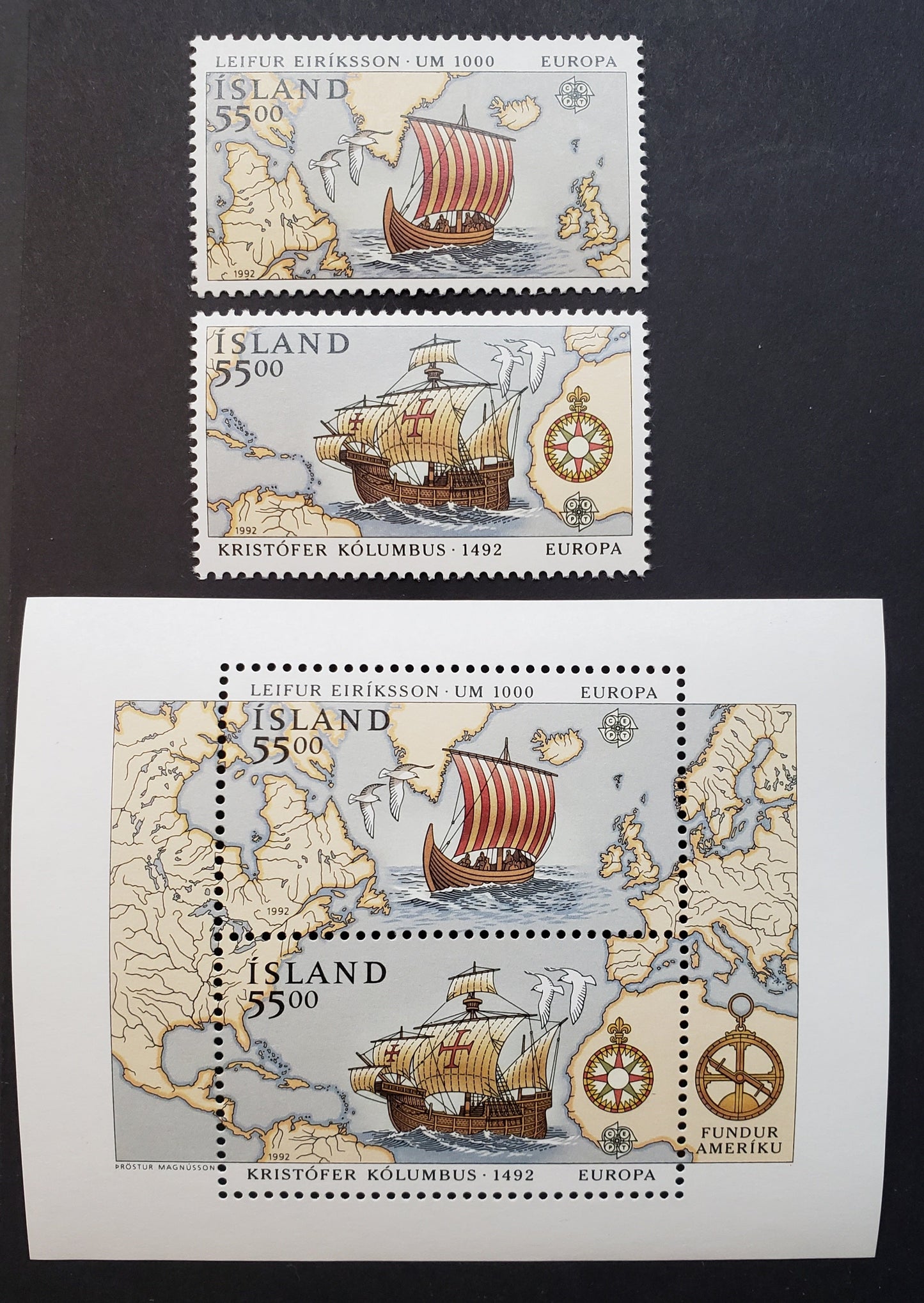 Lot 98 Iceland SC#749/751 1992 Europa Issue, 2 VFNH Singles And A Souvenir Sheet, Click on Listing to See ALL Pictures, 2017 Scott Cat. $23.5