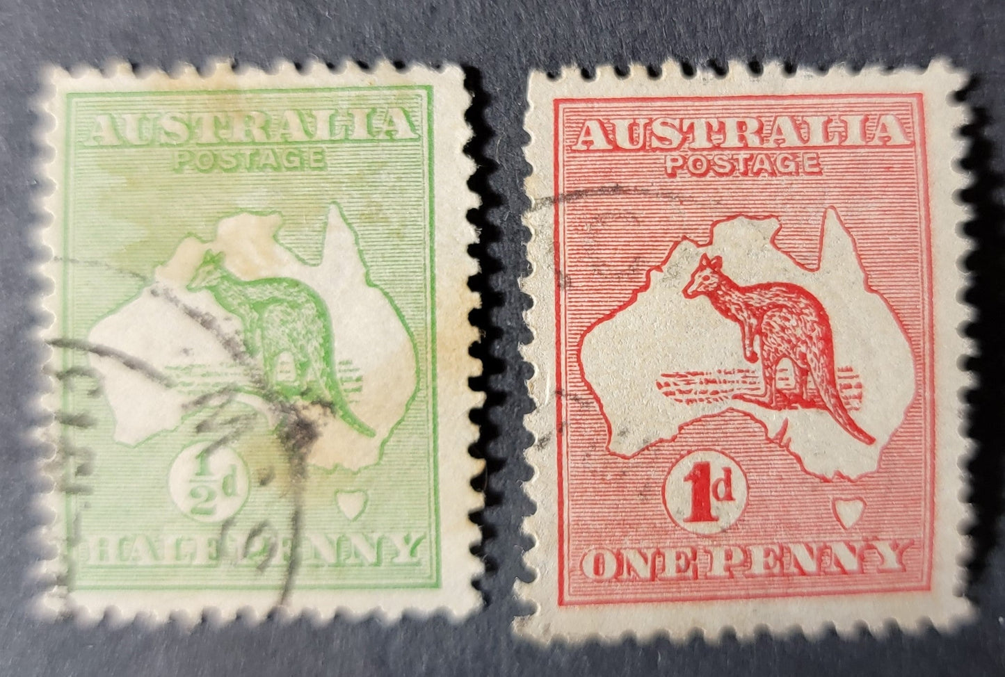 Australia SC#1-2 1913 Kangaroo & Map Issue, Wmk 8, 2  Fine Used Singles, Click on Listing to See ALL Pictures, 2017 Scott Cat. $8