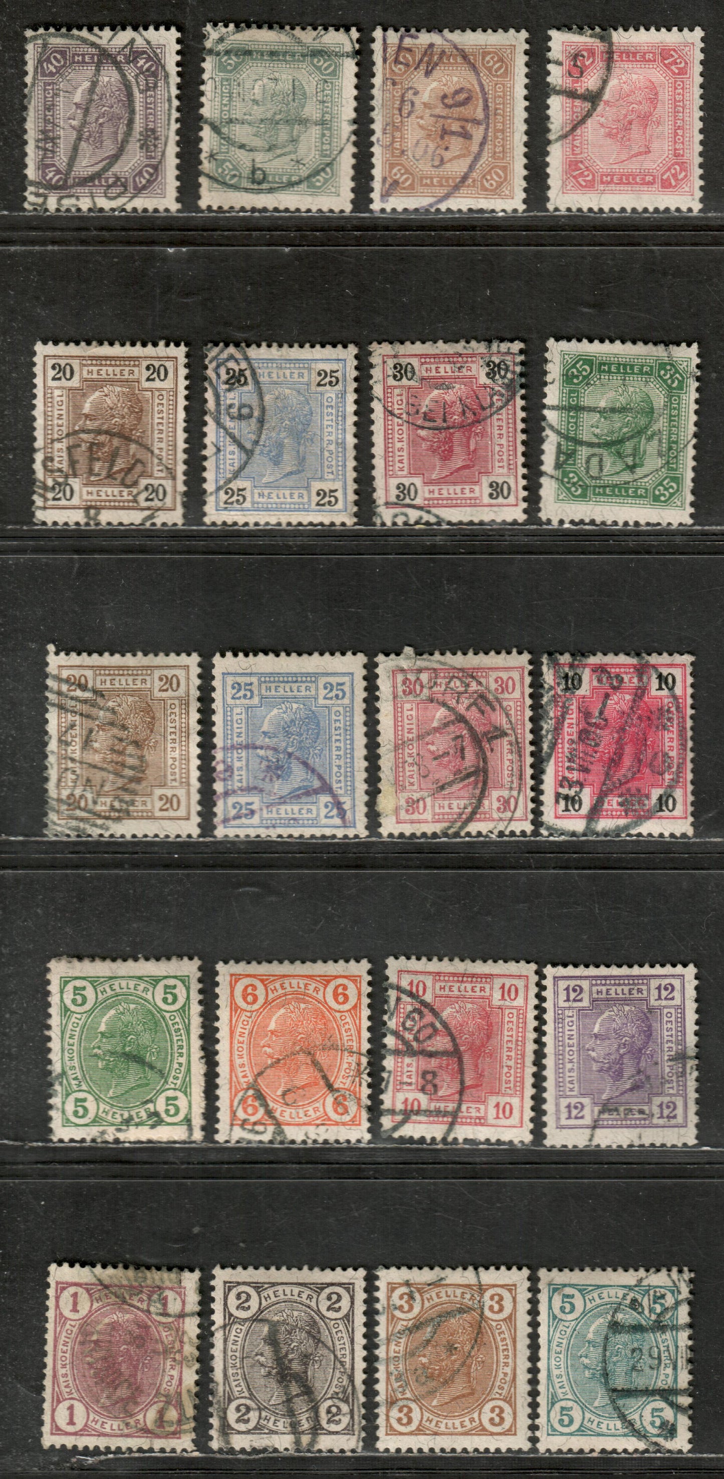 Lot 15 Austria SC#86/105 1905-1907 Franz Josef Issue, 20 VF & Fine Used Singles, Click on Listing to See ALL Pictures, 2022 Scott Classic Cat. $19.8