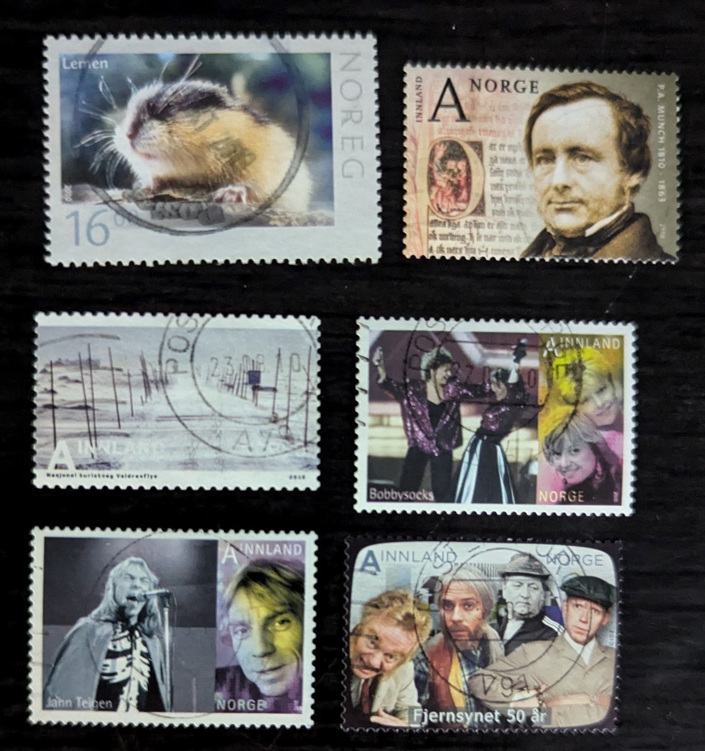 Norway SC#1601/1621 2010 Wildlife - Television in Norway, 50th Anniv Issues, 6 Very Fine Used Singles, Click on Listing to See ALL Pictures, 2017 Scott Cat. $11