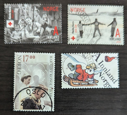 Norway SC#1760/1810 2015-2016 Red Cross, 150th Anniv - Christmas Issues, 4 Very Fine Used Singles, Click on Listing to See ALL Pictures, 2017 Scott Cat. $12.1