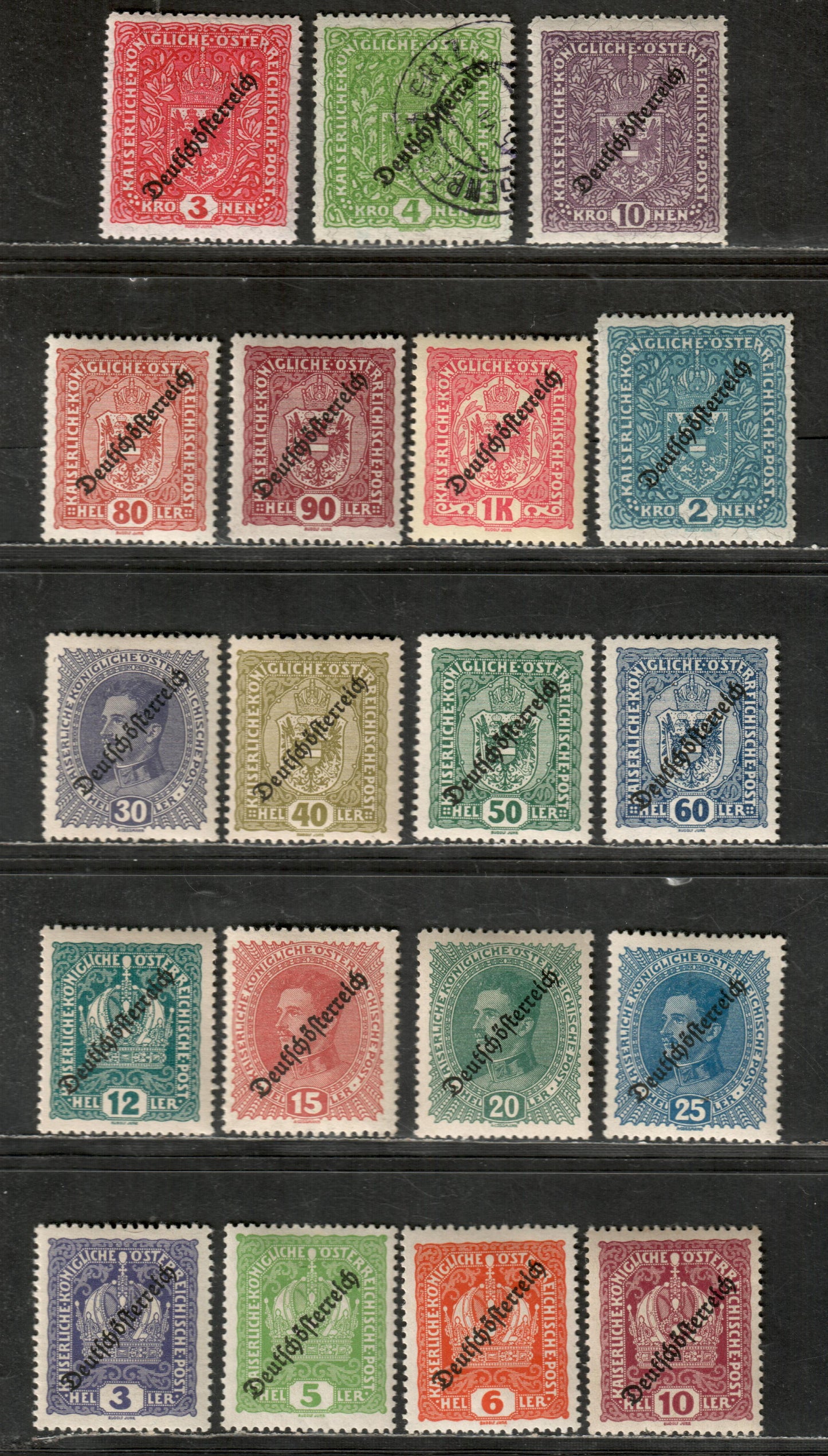 Lot 22 Austria SC#181/199 1918-1919 Stamps Of 1916-18 Overprinted Issue, 18 VFOG & 1 Used Singles, Click on Listing to See ALL Pictures, 2022 Scott Classic Cat. $23.9