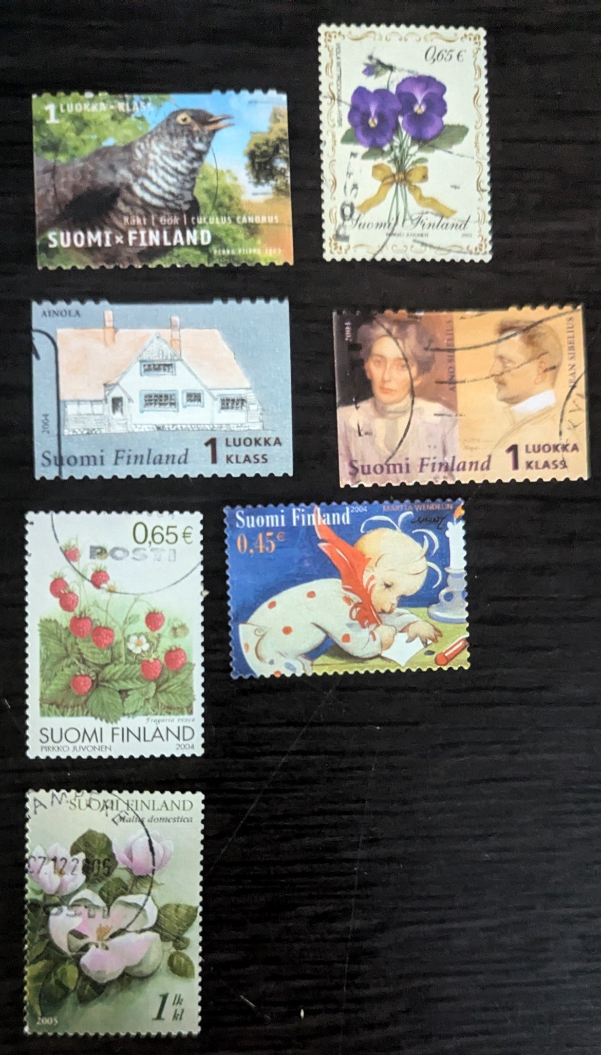 Finland SC#1184a/1231 2003-2005 Birds - Apple Blossom Issues, 7 Very Fine Used Singles, Click on Listing to See ALL Pictures, 2017 Scott Cat. $10.55