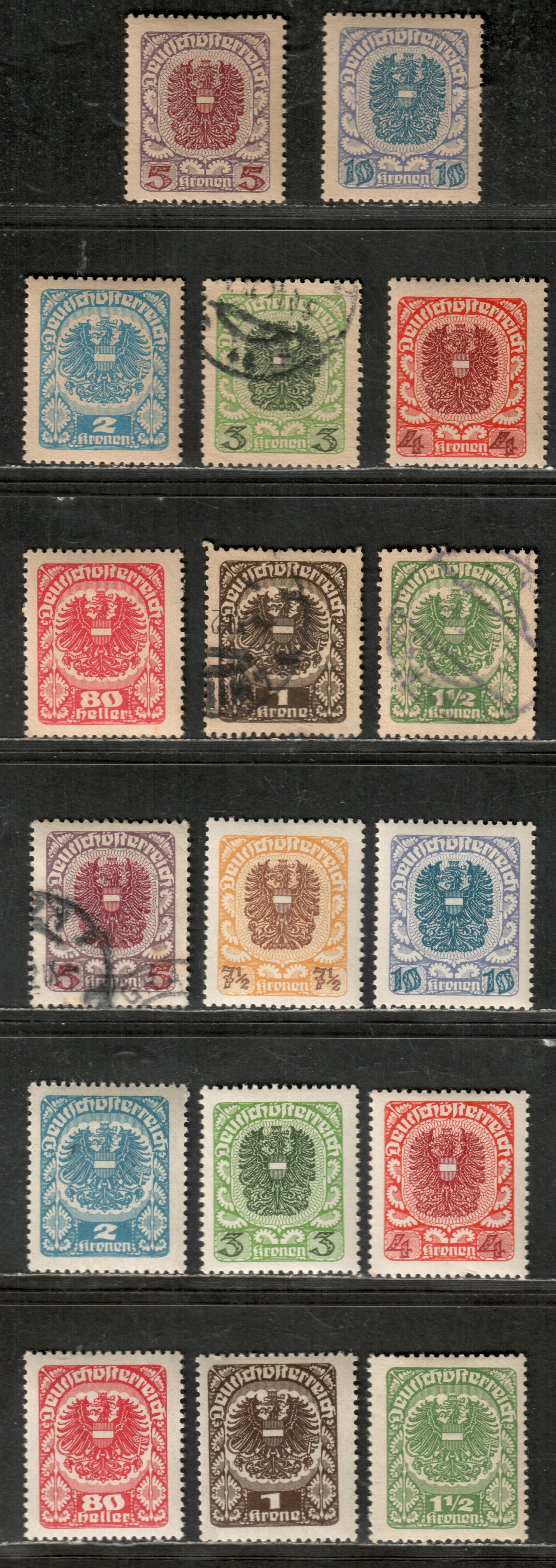 Lot 27 Austria SC#238/247a 1920-1921 Arms Issue, 17 VF & Fine OG And Used Singles, Click on Listing to See ALL Pictures, 2022 Scott Classic Cat. $4.5