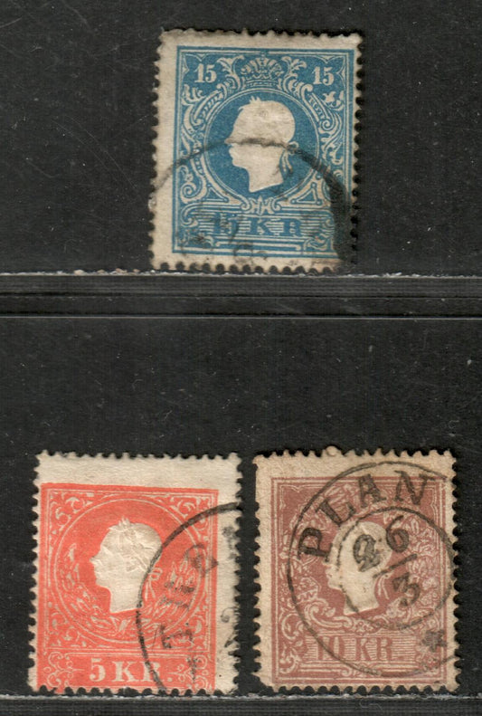 Lot 3 Austria SC#9/11 1858-1859 Franz Josef Issue, Type II, 3 Fine Used Singles, Click on Listing to See ALL Pictures, 2022 Scott Classic Cat. $9.15