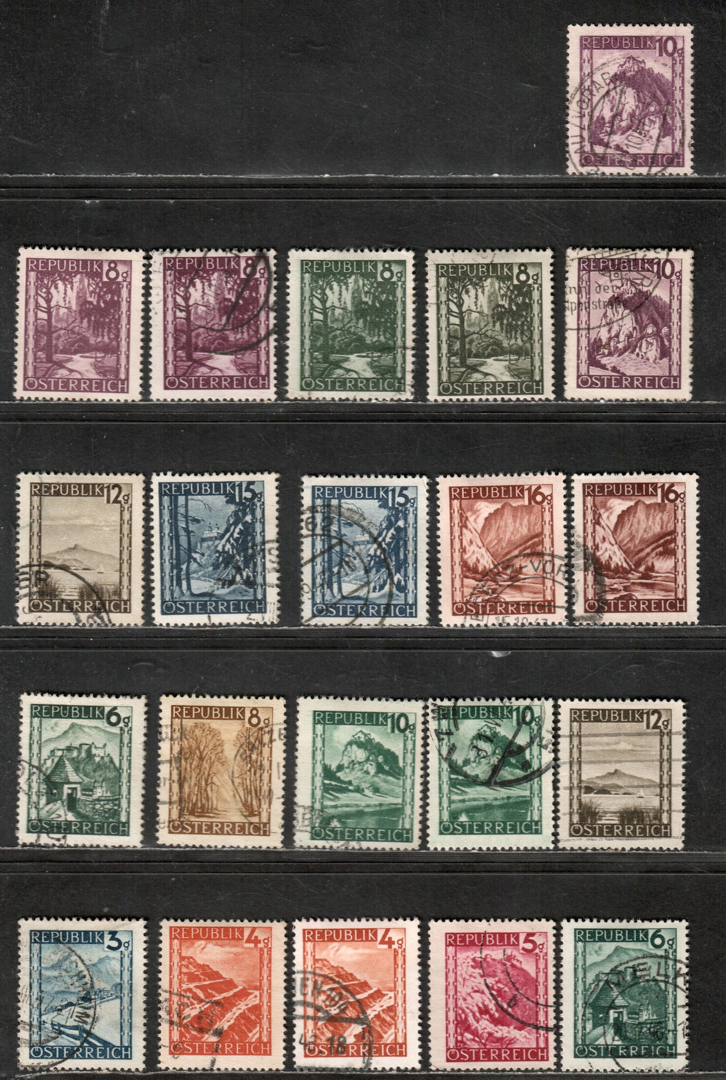 Lot 42 Austria SC#455/485 1946-1947 Scenes Issue, 21 F-VF Used Singles, Click on Listing to See ALL Pictures, 2017 Scott Cat. $5.25