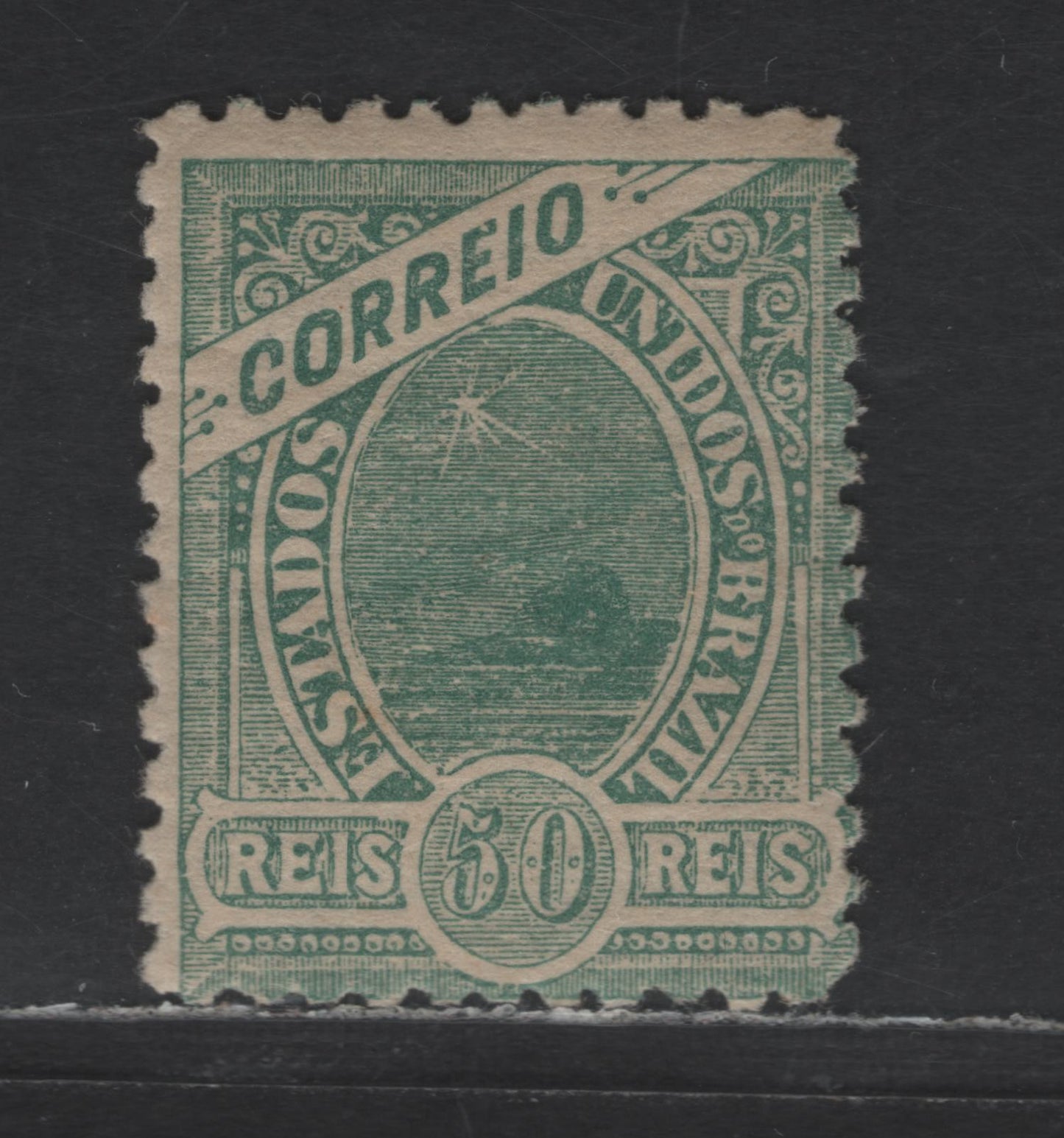 Lot 29 Brazil SC#168 50r Green 1905 Sugarloaf Mountain Issue, Wmk 97/98, A FOG Single, Click on Listing to See ALL Pictures, 2022 Scott Classic Cat. $25, Net. Est. $15