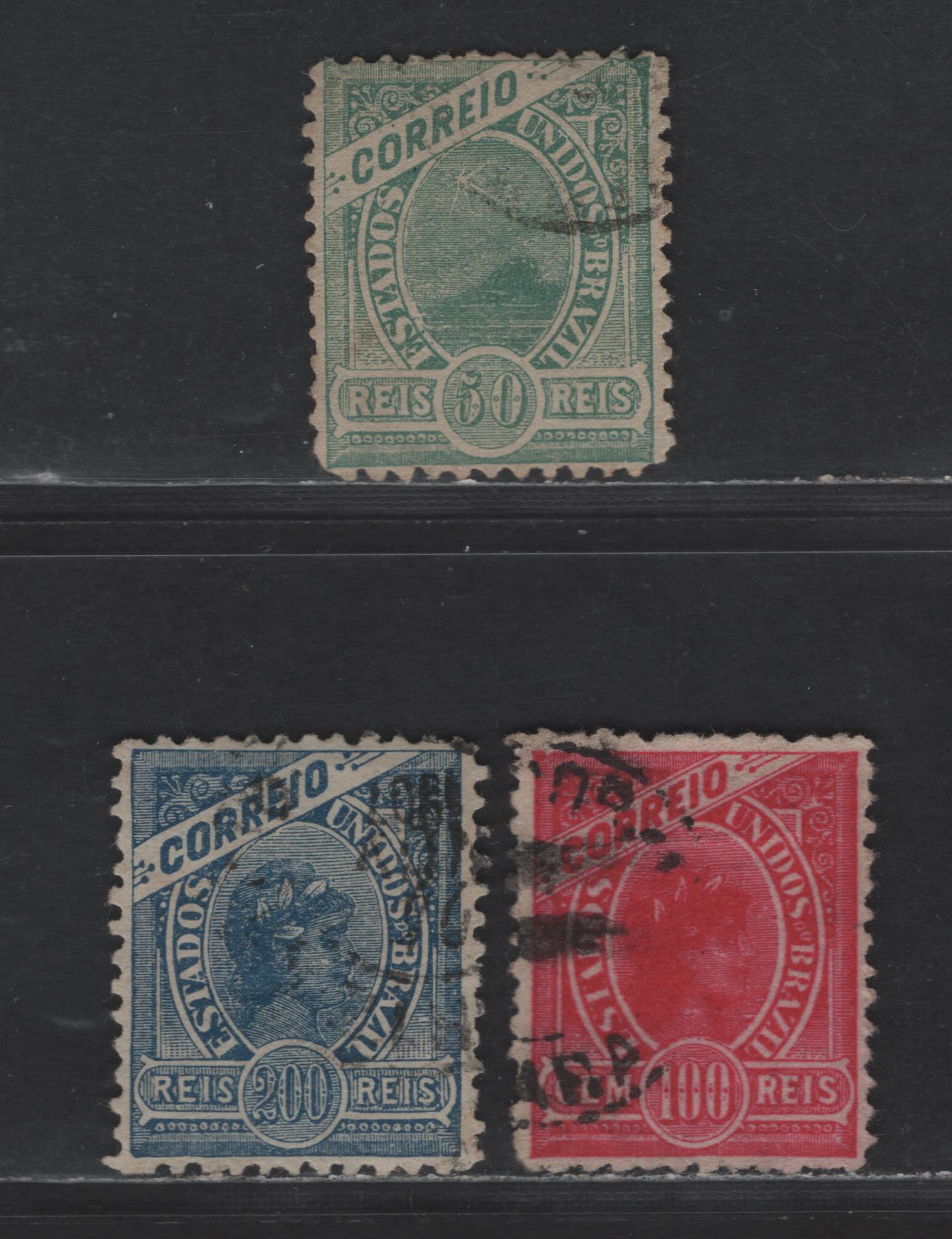 Lot 32 Brazil SC#168c-170b 1905 Sugarloaf Mountain - Liberty Head Issue, Wmk 97/Wmk 98, 3 Very Fine/SUP Used Singles, Click on Listing to See ALL Pictures, 2022 Scott Classic Cat. $6, Net Est. $12