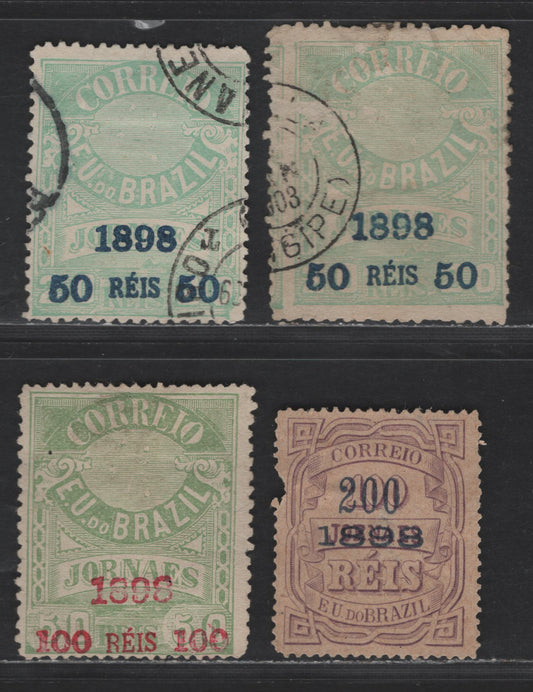 Lot 36 Brazil SC#137-139 1898 Newspaper Stamps Surcharged Issue, All Faulty, 4 Ungraded Used Singles, Click on Listing to See ALL Pictures, Estimated Value $10