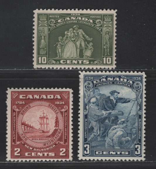 Canada #208-210 2c-10c Red Brown - Olive Green Jacques Cartier & Crew - NB Seal, 1934 400th Anniversary Of Discovery Of Canada - 150th Anniversary Of Founding Of NB Issues, 3 VFOG Singles
