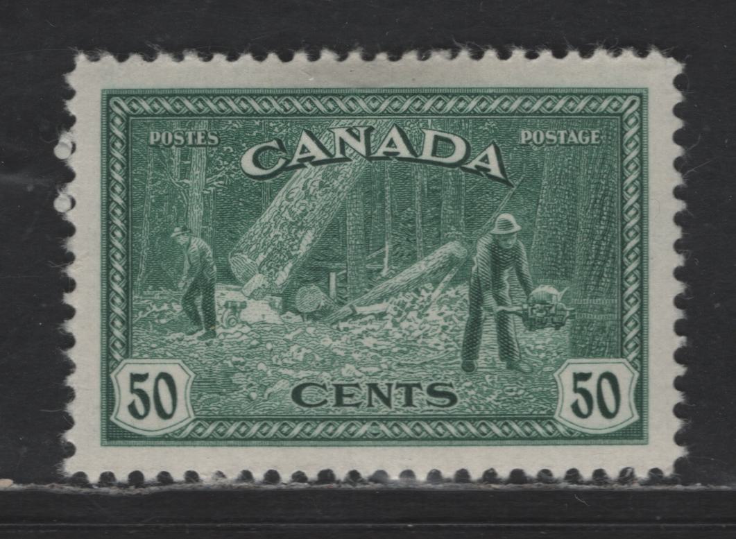 Canada #272 50c Deep Bluish Green Logging, 1946-1951 Peace Issue, A VFOG Single On Crisp, White Vertical Wove Paper With Cream Gum