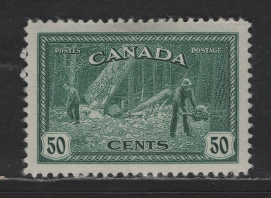 Canada #272 50c Deep Bluish Green Logging, 1946-1951 Peace Issue, A VFOG Single On Crisp, White Vertical Wove Paper With Cream Gum