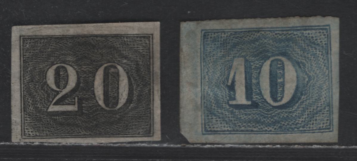 Lot 4 Brazil SC#22/37 10r Blue & 20r 1850-1854 Goat's Eyes Issue, 2 Fine & VF Unused Imperf Singles, Click on Listing to See ALL Pictures, 2022 Scott Classic Cat. $107, Net. Est. $60