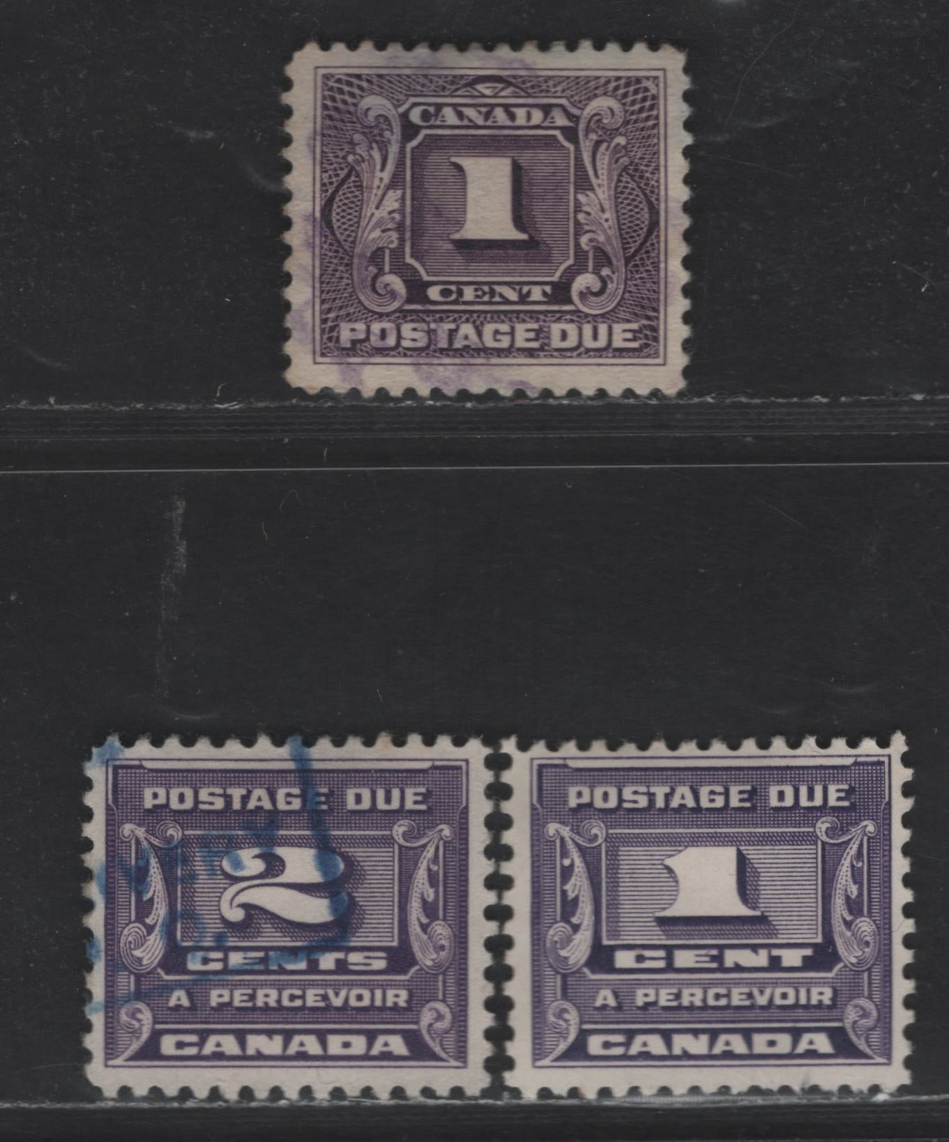 Lot 151 Canada #J1c, J11-J12 1c-2c Deep Rose Lilac & Dull Violet Numeral On Ornamental Background, 1928-1934 First & Third Postage Due Issues, 3 Fine & VF Used Singles