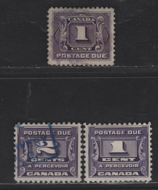 Lot 151 Canada #J1c, J11-J12 1c-2c Deep Rose Lilac & Dull Violet Numeral On Ornamental Background, 1928-1934 First & Third Postage Due Issues, 3 Fine & VF Used Singles