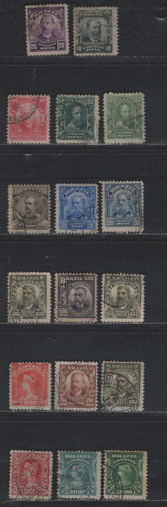 Lot 45 Brazil SC#174-188 1906-1916 Famous Brazilians Issues, 15 Fine Used Singles, Click on Listing to See ALL Pictures, 2022 Scott Classic Cat. $15.90