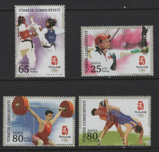 Turkey SC#3125/3128 2008 Summer Olympics Issue, 4 VFNH Singles, Click on Listing to See ALL Pictures, 2017 Scott Cat. $4.25