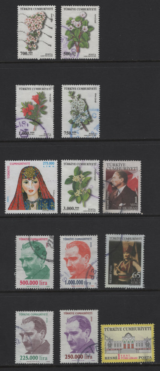 Turkey SC#2742/O259 1999 Kernal Ataturk / Kernal Ataturk Issues, 13 Very Fine Used Singles, Click on Listing to See ALL Pictures, 2017 Scott Cat. $18