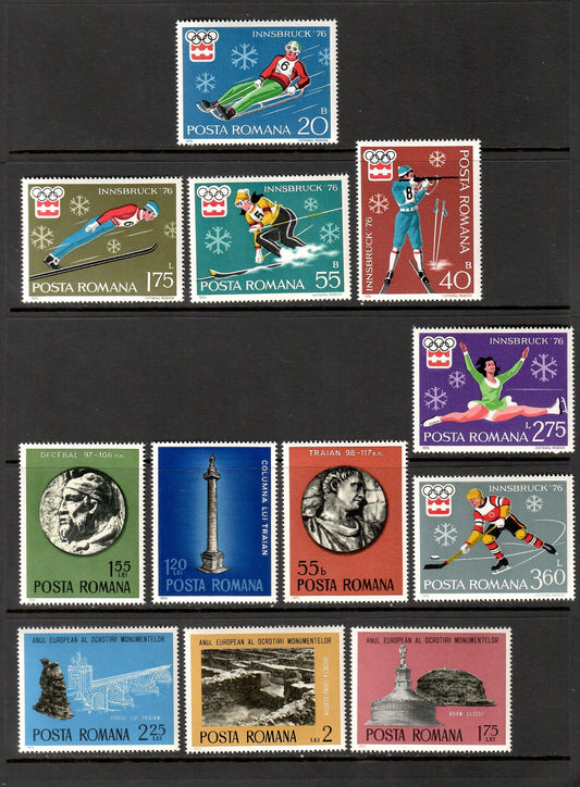 Romania SC#2563/2601 1975-1976 Roman Monuments / Olympics Issues, 12 VFNH Singles, Click on Listing to See ALL Pictures, 2017 Scott Cat. $5.6