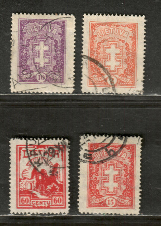Lithuania SC#233/282 1931-1934 Cross / Ruin Issues, 4 Very Fine Used Singles, Click on Listing to See ALL Pictures, 2017 Scott Cat. $17