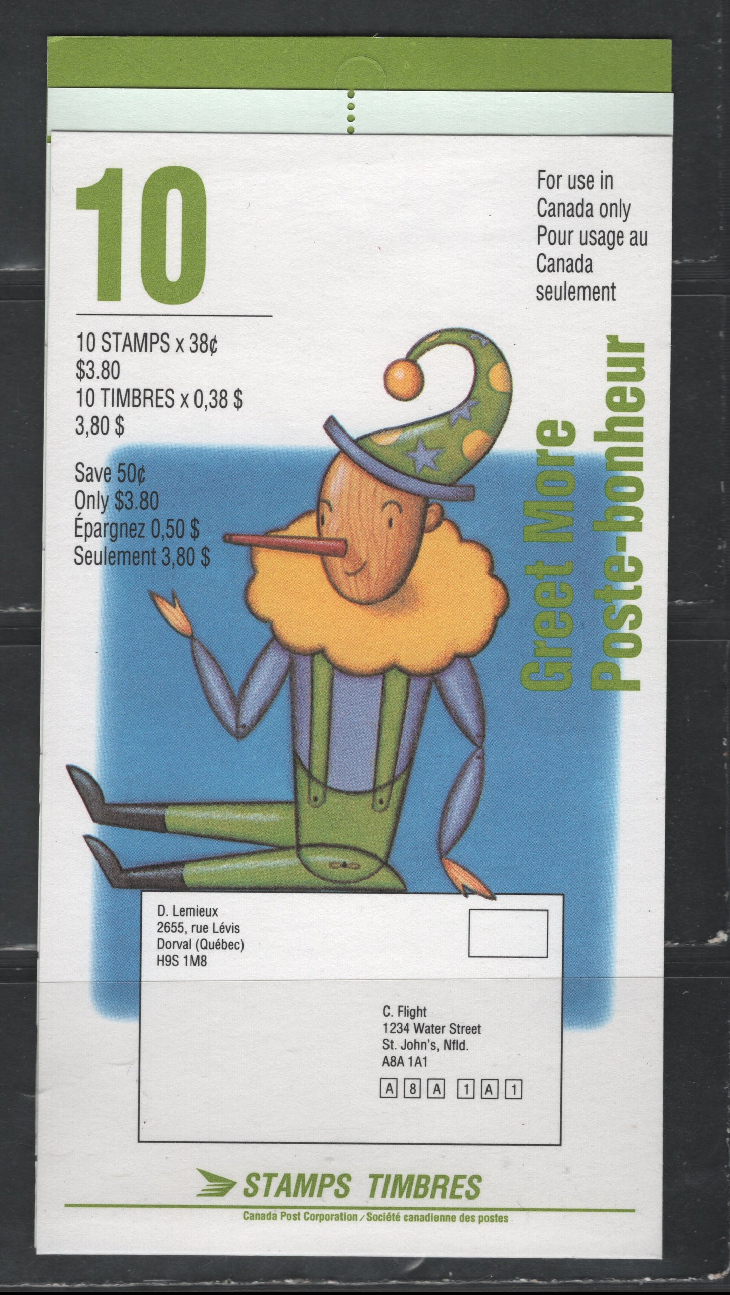 Canada #BK162a 38c Multicoloured Santa Claus, 1993 Christmas Issue, A VFNH Complete Booklet Of 10 Sealed HB Cover (Field Stock), No Tab Inscriptions, NF/DF2 Coated Papers Paper With A Few HF Flecks