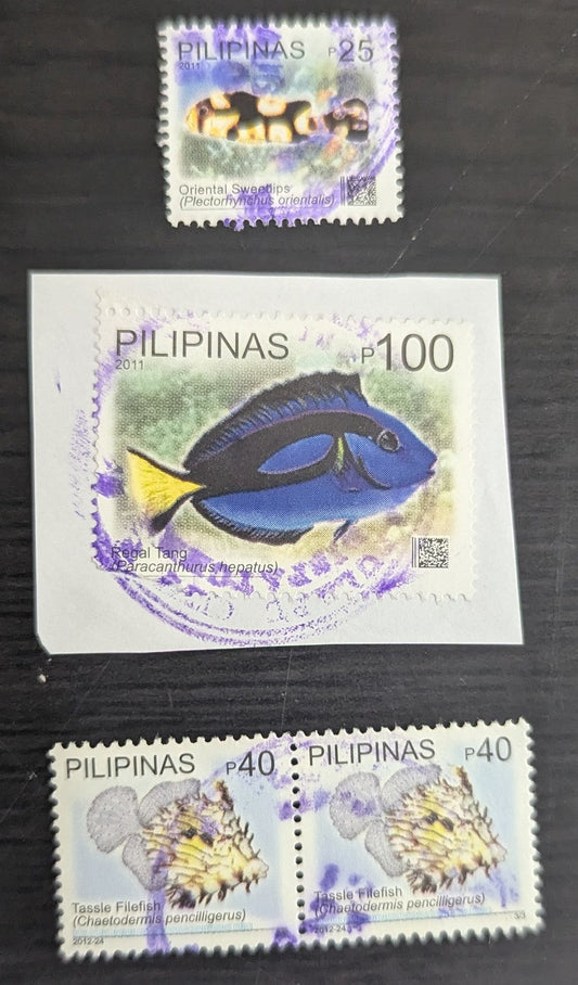 Philippines SC#3399/3449 2011-2012 Marine Life Issues, 3 Fine & Very Fine Used Singles & Pair, Click on Listing to See ALL Pictures, 2017 Scott Cat. $5.1