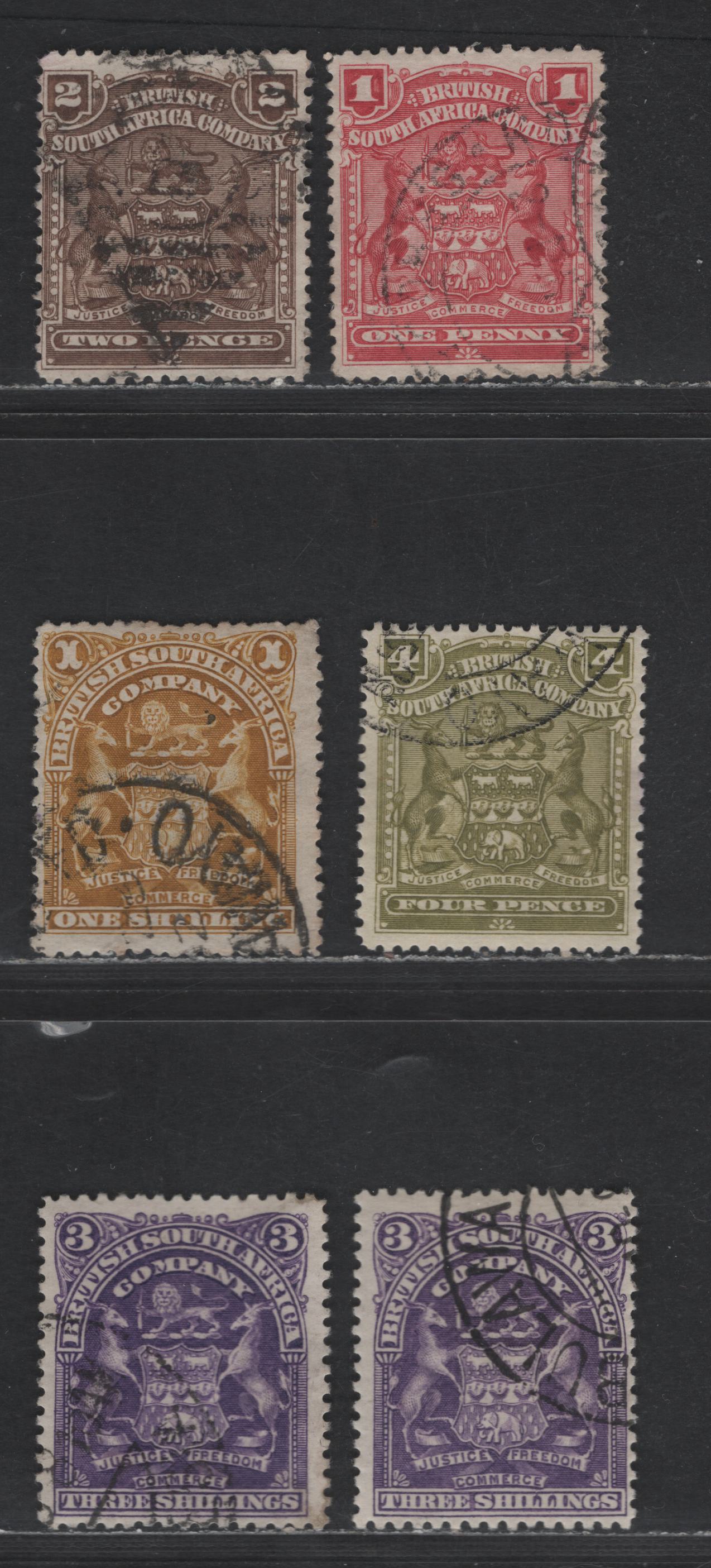 Lot 151 Rhodesia SG#77/86a 1898-1908 Arms Issue, Various Perfs, 6 F/VF Used Singles, Click on Listing to See ALL Pictures, Estimated Value $20