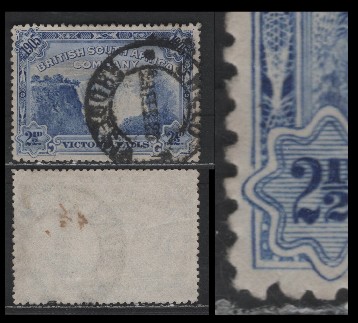 Rhodesia SG#95var 2 1/2d 1905 Opening Of Victoria Falls Bridge Issue, Minor Re-Entry, A Fine Used Single, Click on Listing to See ALL Pictures, Estimated Value $15