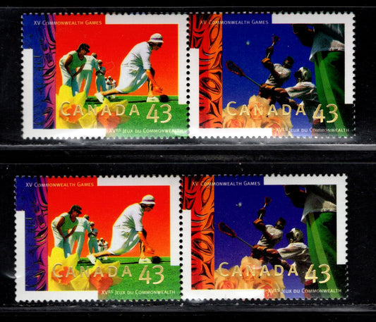 Canada #1518avar 43c Multicoloured Lawn Bowling & Lacrosse, 1994 Commonwealth Games, A VFNH Pair With Purple & Violet Blue Backgrounds On Lacrosse Stamp