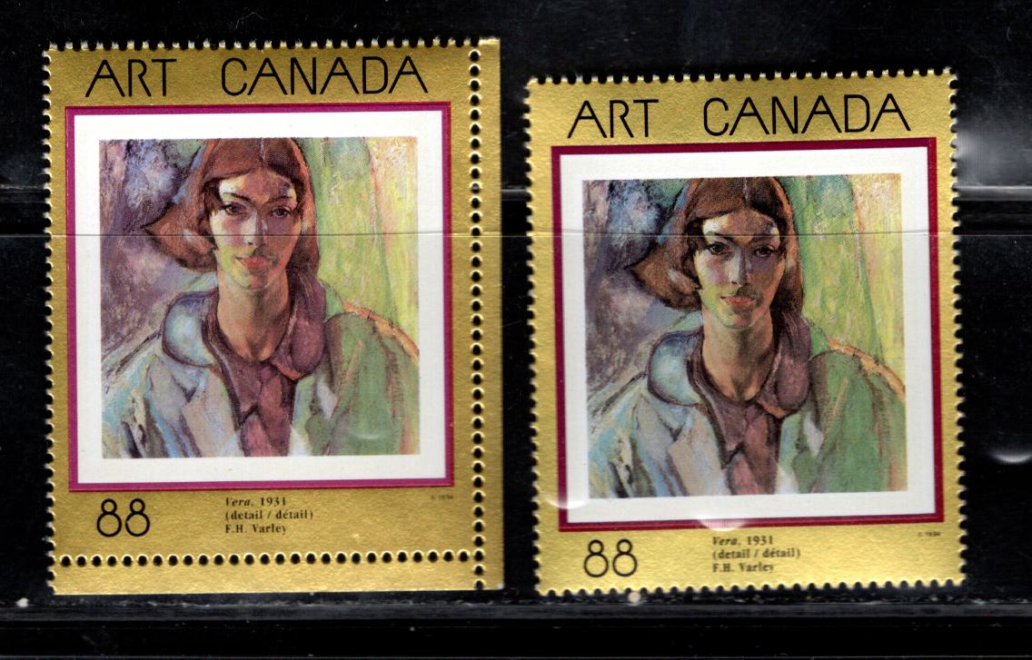 Canada #1516&var 88c Multicoloured Vera, 1994 Art Canada Issue, 2 VFNH Singles Both With Different Shades Of Portrait, Gold & Inner Maroon Frame