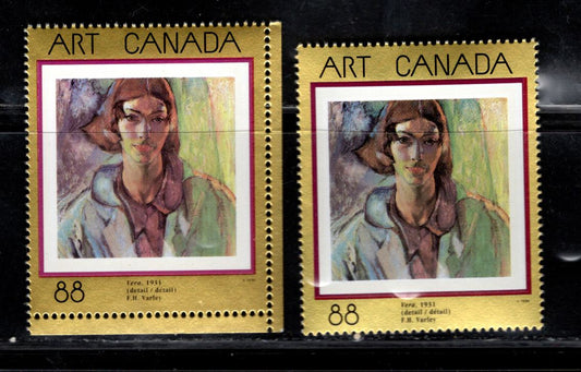 Canada #1516&var 88c Multicoloured Vera, 1994 Art Canada Issue, 2 VFNH Singles Both With Different Shades Of Portrait, Gold & Inner Maroon Frame