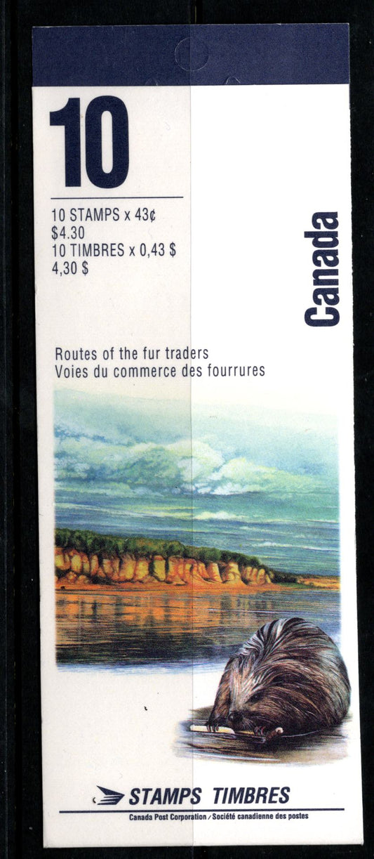 Canada #BK170b 43c Multicoloured Saguenay River - Columbia River, 1994 Heritage Rivers Issue, A VFNH Complete Booklet Of 10 HF Open Cover Cover (Philatelic Stock), Showing Pink Dot In River Variety, Pos. 2, Possibly Constant Or Tertiary