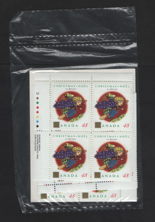 Canada #1453 48c Multicoloured La Befana, 1992 Christmas Issue, A VFNH Sealed Pack of Inscription Blocks Type 4 DF1 Blue & White Cardboard Insert, DF1/DF2 Coated Papers Paper