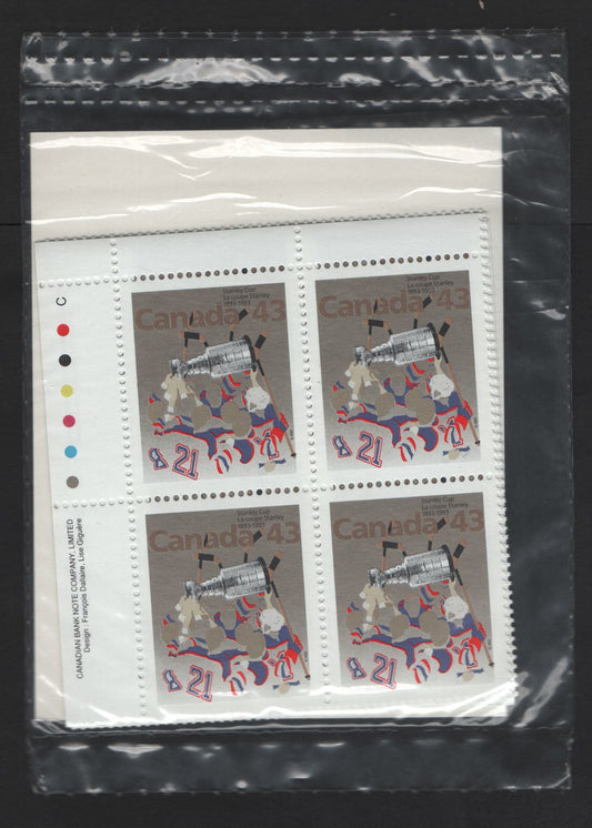 Canada #1460 43c Multicoloured Stanley Cup & Hockey Players, 1993 Stanley Cup Issue, A VFNH Sealed Pack of Inscription Blocks Type 4 DF2 Blue & White Cardboard Insert, DF1/DF2 Coated Papers Paper