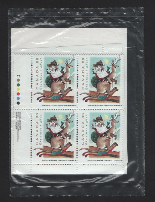 Canada #1501 86c Multicoloured Father Christmas, 1993 Christmas Issue, A VFNH Sealed Pack of Inscription Blocks Type 4 HB Blue & White Cardboard Insert, DF1 Coated Papers Paper